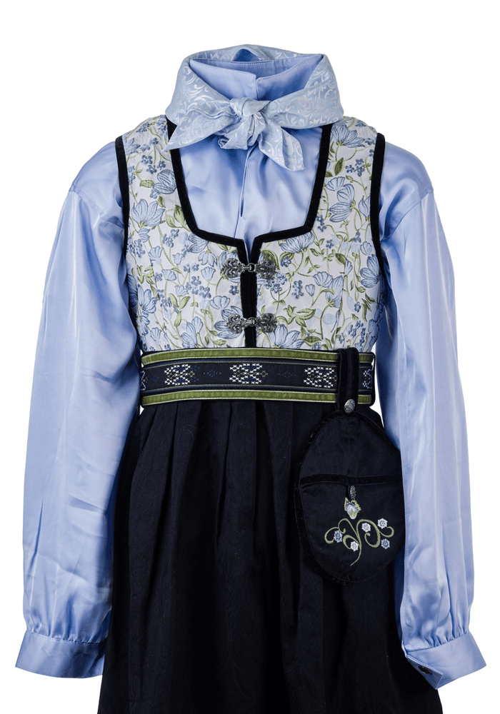 Festdrakt Botanic til jente med blåmønstret vest og blå skjorte