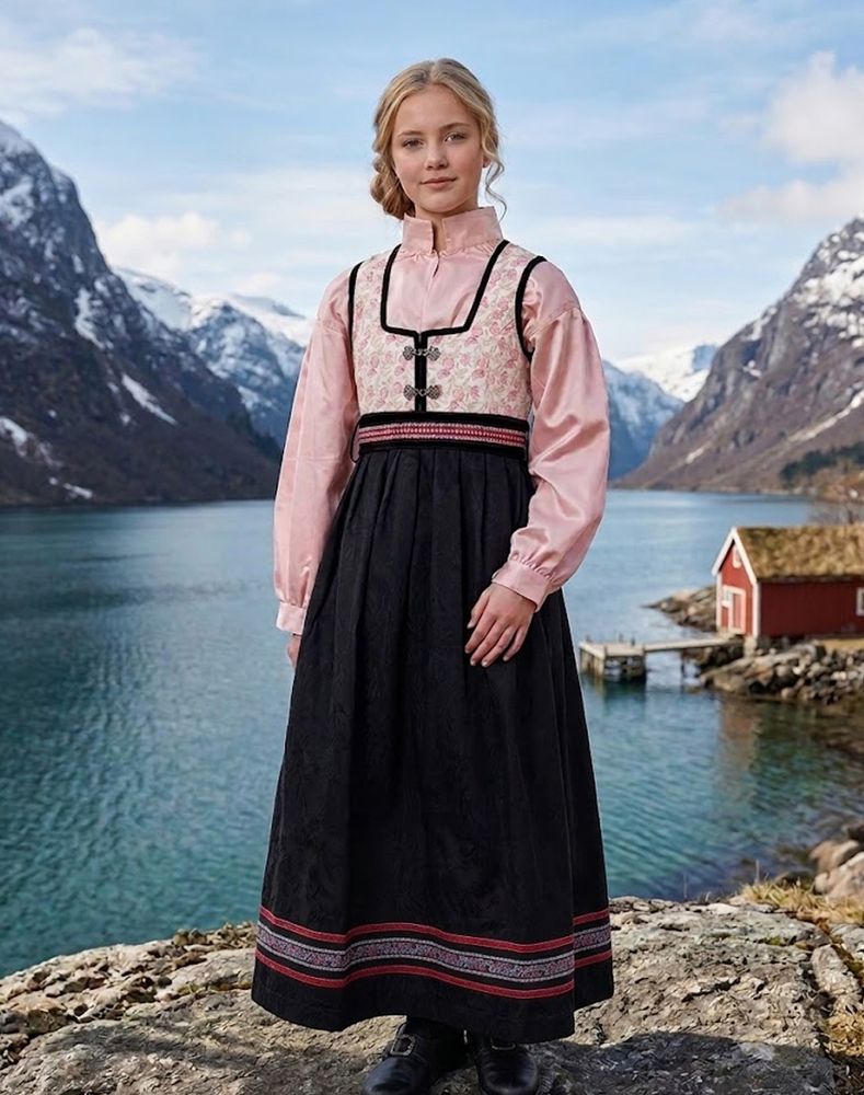 Oline Festdrakt til jente med rosa vest og rosa skjorte