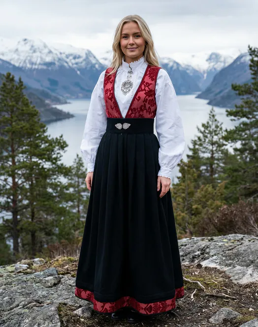 Hovedbilde Nye Tora festdrakt til dame i rød